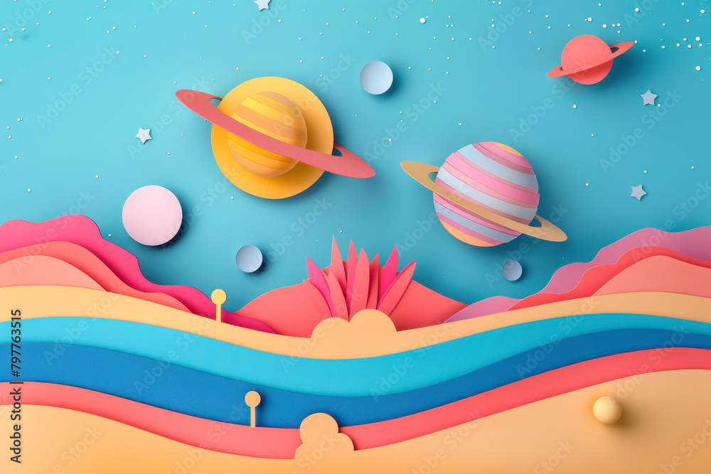 creative paper cut craft illustration of space with colorful planets creative paper cut craft illustration of space with colorful planets