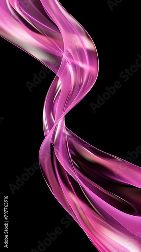 Vertical photo of Pink abstract flowing liquid 3d wave stripe on black background