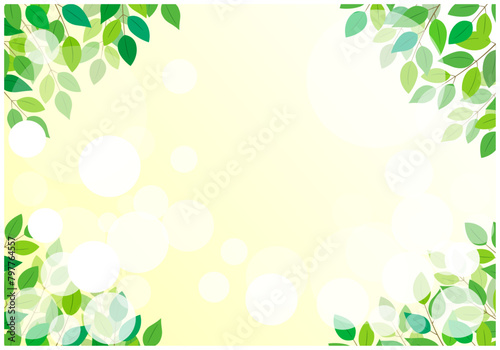 緑の葉っぱの美しい新緑フレーム背景7黃