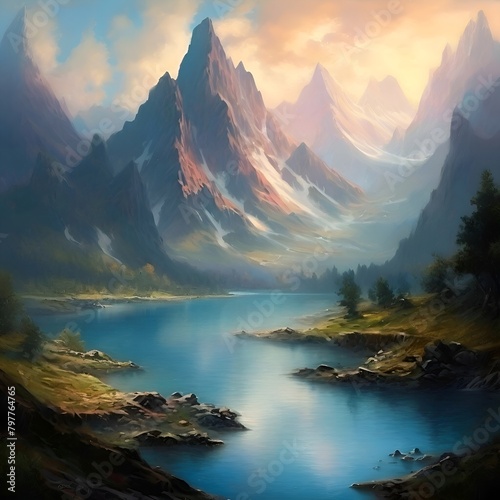 Berglandschaft mit See. Hintergrund für das Design 1. © nitroziklop7