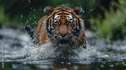 Siberian Tiger Splashing In Water - Generative AI
