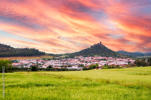 Sunset in Alconchel, with the Miraflores Castle photo