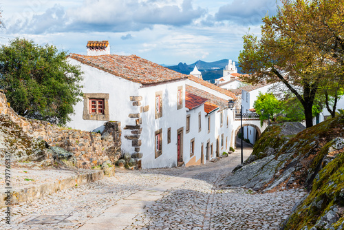 Street in traditional medieval village Marvao Portugal