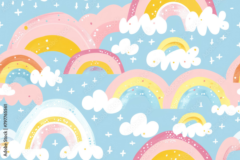 seamless pastel rainbow and cloud pattern for cheerful textile design