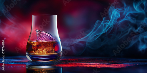 Whiskey im Glas mit Lichter Bokeh im Hintergrund als Poster, ai generativ photo