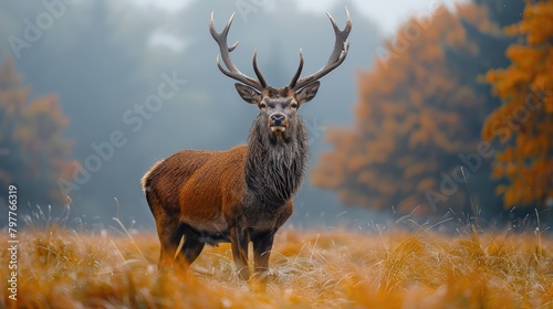 Red Deer (Cervus Elaphus) Big Animal In The Nature Forest Habitat. Deer In The Oak Trees Mountain - Generative AI © Ai Photos Bank