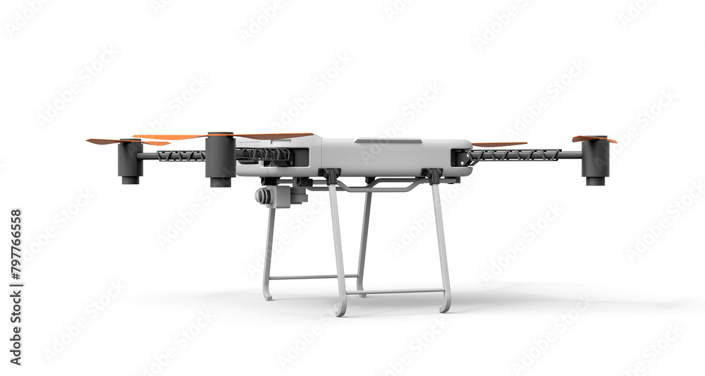 3d rendering of white and black drone with camera isolated on white background. 3d rendering of white and black drone with camera isolated on white background.