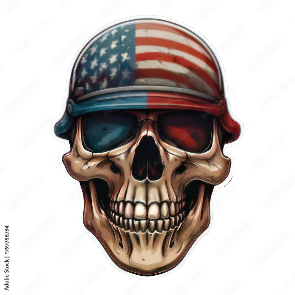 t-shirt illustration of a skull with the colors of the US flag painted on the face t-shirt illustration of a skull with the colors of the US flag painted on the face