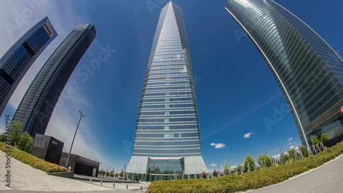 Skyscrapers timelapse hyperlapse in the Four Towers Business Area with the tallest skyscrapers in Madrid and Spain photo