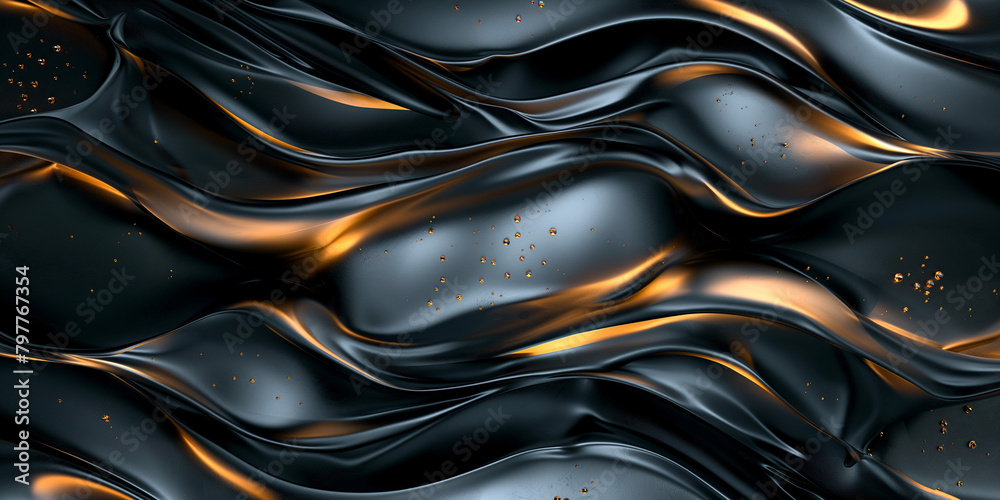 Glänzender wellig geschwungener Kunststoff in orange mit schwarz als Hintergrundmotiv und Druckvorlage Glänzender wellig geschwungener Kunststoff in orange mit schwarz als Hintergrundmotiv und Druckvorlage