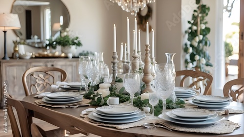  A beautifully decorated dining table set for a family dinner