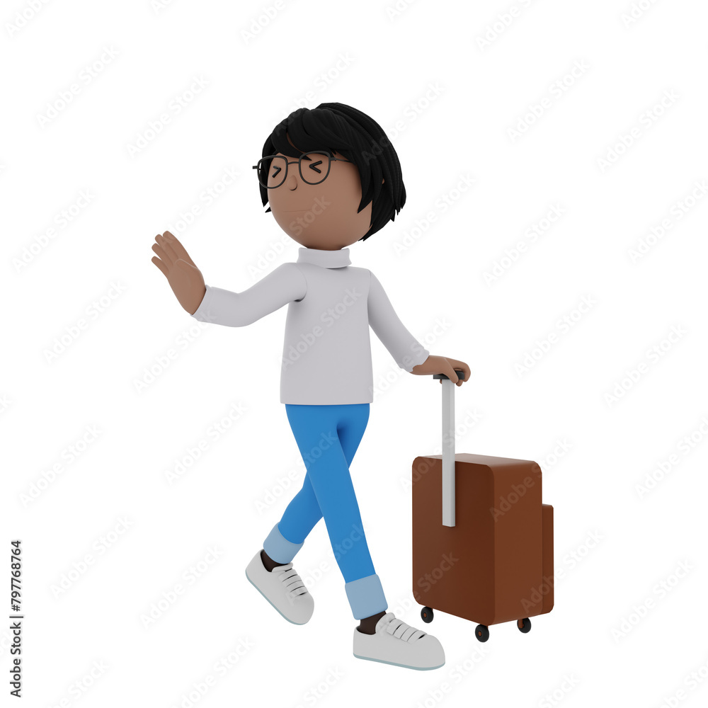 A man in glasses is walking with a suitcase A man in glasses is walking with a suitcase