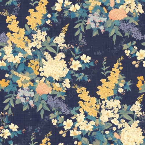 Vintage Pastel Floral Pattern with Roses and Greenery Vintage Floral Elegance: Timeless Garden Illustration. Design for background, graphic design, print, poster, interior, packaging paper