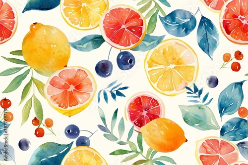 Seamless pattern of watercolor fruits