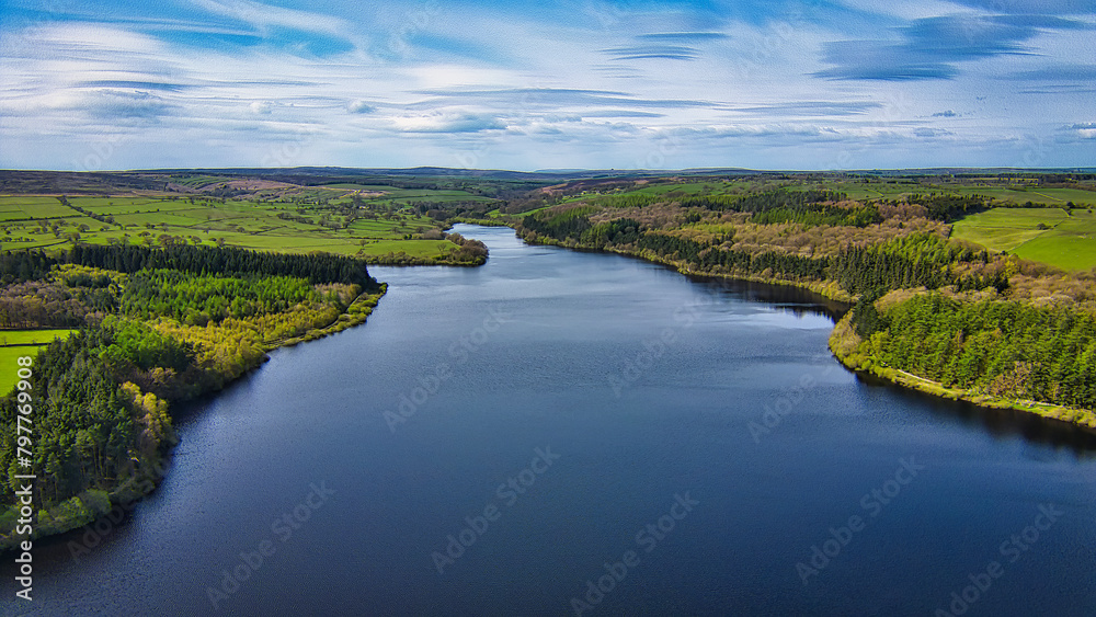 Tranquil Lake Aerial View in North Yorkshire
