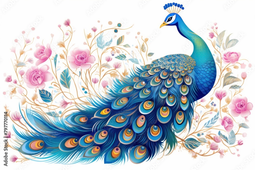 Fototapeta premium Peacock drawing animal bird.