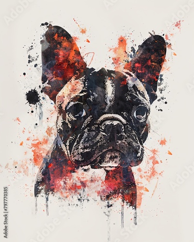 Watercolor illsutration of a french bulldog background wallpaper