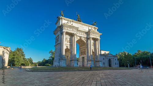 Arch of Peace in Simplon Square timelapse hyperlapse. It is a neoclassical triumph arch photo