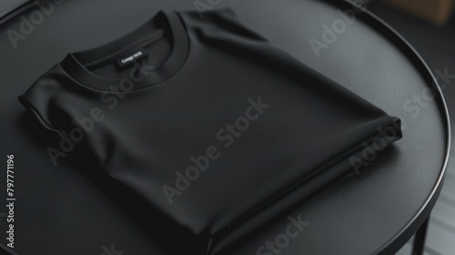Folded black t-shirt on dark surface