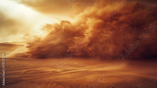 A large cloud of smoke billowing upwards from the arid desert landscape