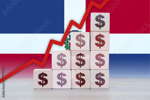 Dominican Republic economic collapse, increasing values with cubes, financial decline, crisis and downgrade concept