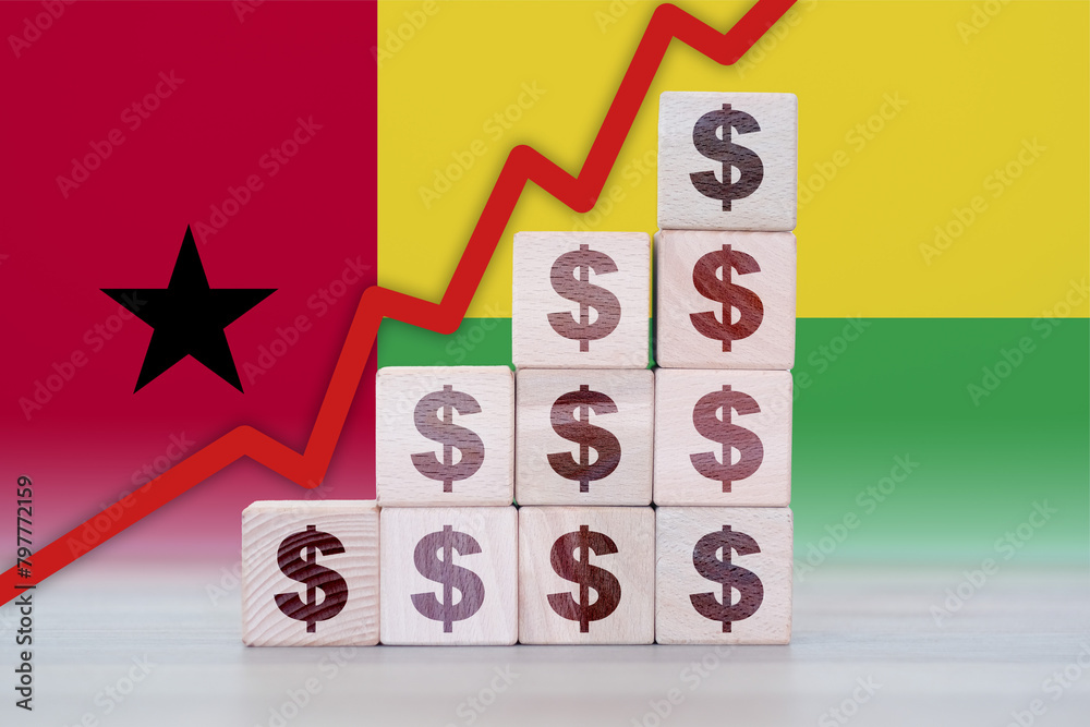 Guinea Bissau economic collapse, increasing values with cubes, financial decline, crisis and downgrade concept