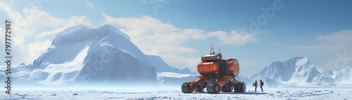 Research robot in Antarctic, harsh conditions, panoramic view photo