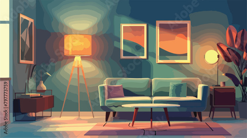 Interior of modern room with lamp and sofa Vector illustration