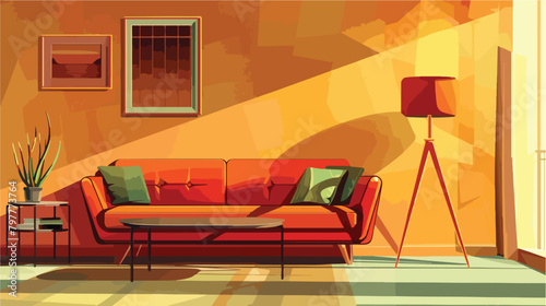 Interior of modern room with lamp and sofa Vector illustration