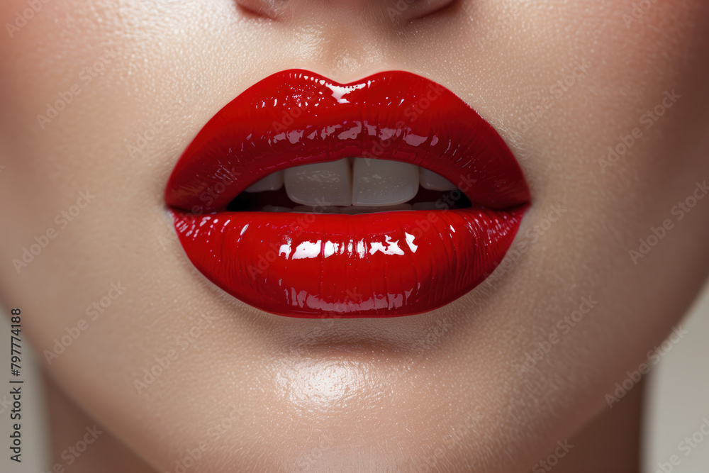 Sexy Lips, Glossy Red Lipstick, Generative AI Sexy Lips, Glossy Red Lipstick, Generative AI