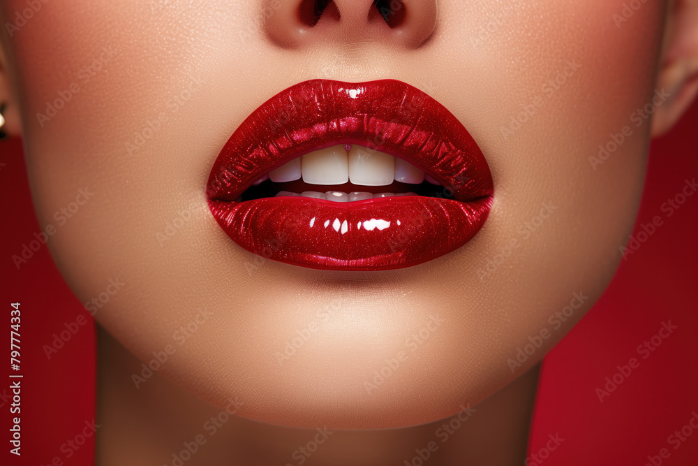 Sexy Lips, Glossy Red Lipstick, Generative AI Sexy Lips, Glossy Red Lipstick, Generative AI