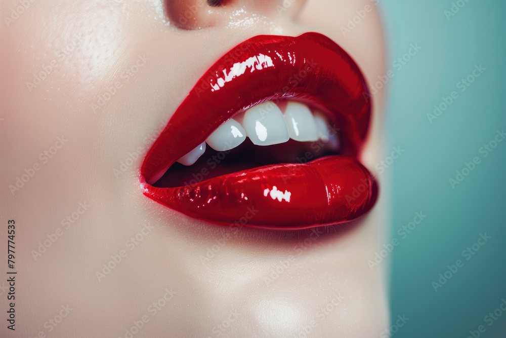 Sexy Lips, Glossy Red Lipstick, Generative AI Sexy Lips, Glossy Red Lipstick, Generative AI