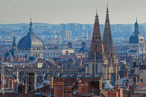 Roofs and bell towers over the city of Lyon