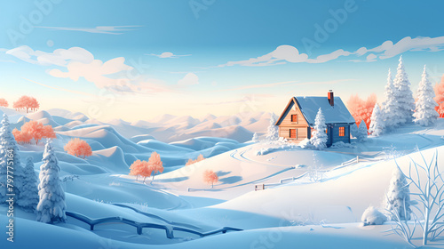 countryside holiday in the forest  winter season concept. wooden house in beautiful landscape in background