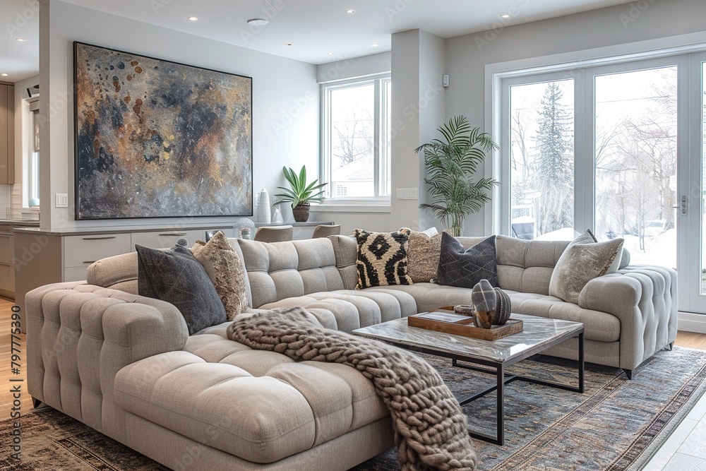 Fototapeta premium Modern living room studio, Transitional Interior Design Style