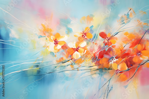 Radiant Summer Reverie, abstract landscape art, painting background, wallpaper, generative ai photo
