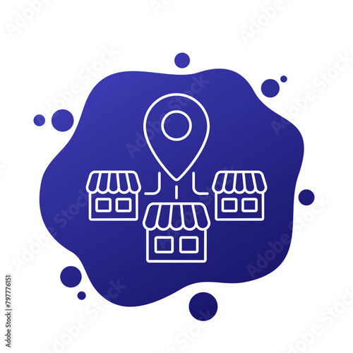 Local shops, chain stores icon, line vector