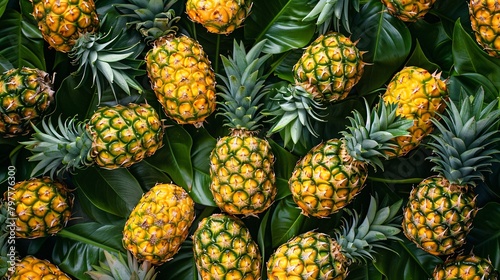 pineapple on tropical leaves background