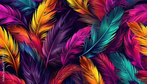 colorful feather arrangement for creative background or print © Klay