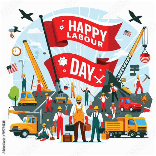 Labor Day. Set of vintage poster for celebration  vector illustration. Horizontal vector  Labor Day  celebration banner with flags.