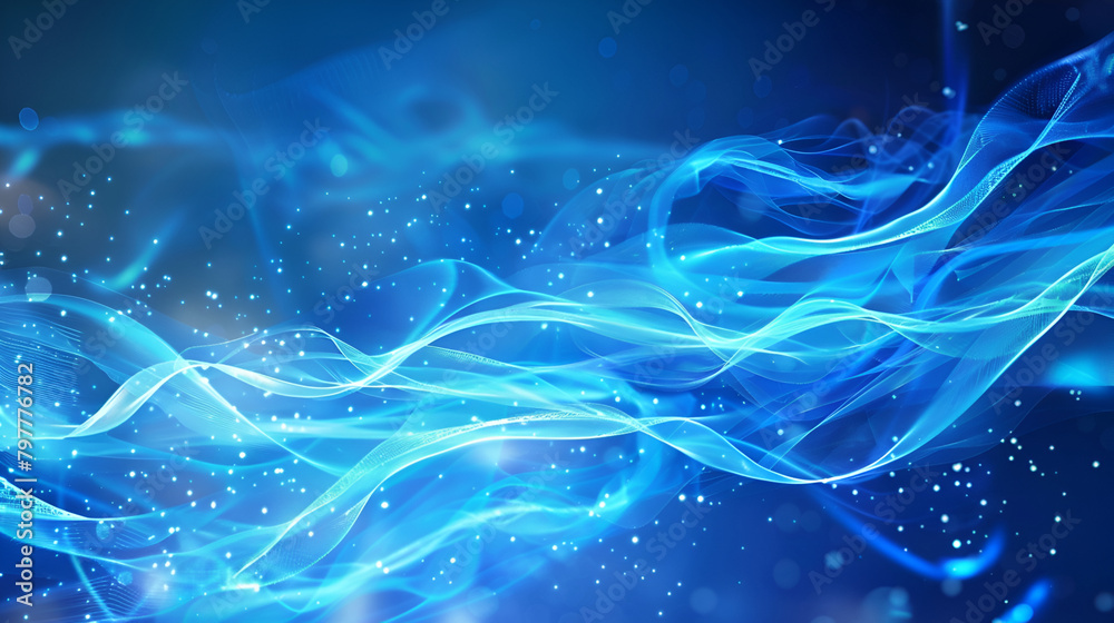 Abstract blue background. Wavy curve design,Abstract blue windy background,abstract blue background with glowing lines and particles,A vibrant blue abstract background with flowing waves of light. 
