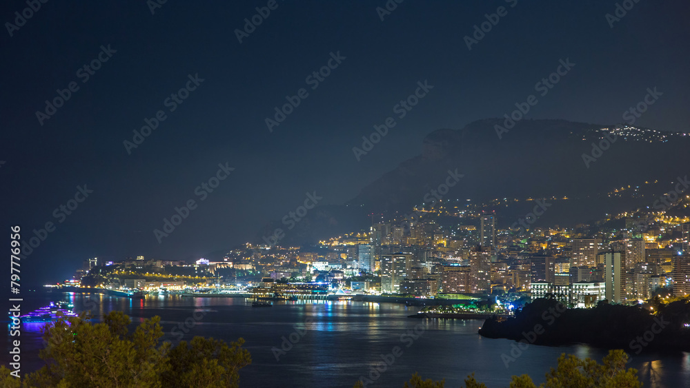 Cityscape of Monte Carlo at night timelapse, Monaco.