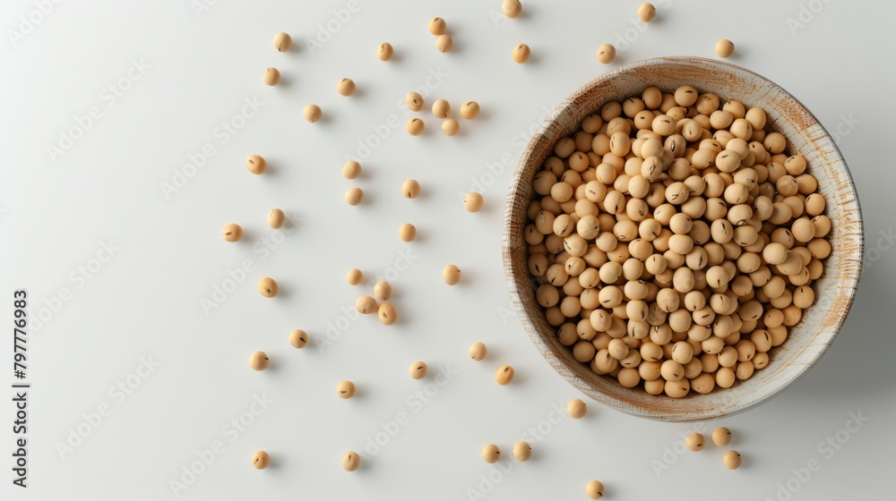 3D model of one soybean in illustration. Top camera view, white background, generated with AI 3D model of one soybean in illustration. Top camera view, white background, generated with AI