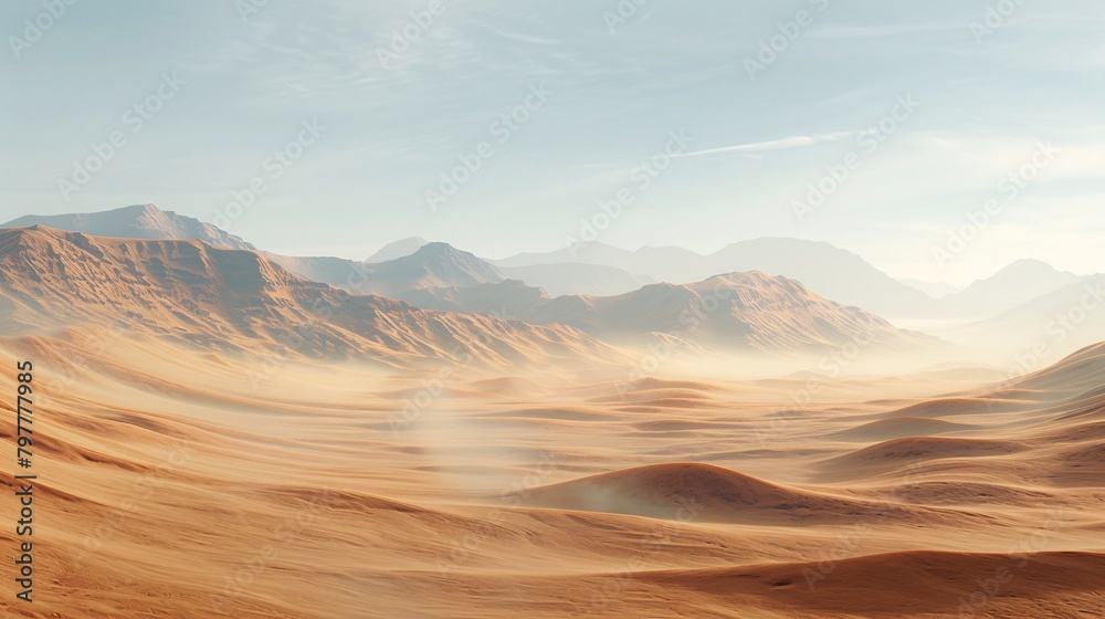 Naklejka premium a sandy desert with mountains in the background