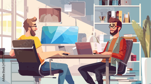 Male designer with colleague working in office Vector