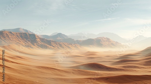 a sandy desert with mountains in the background