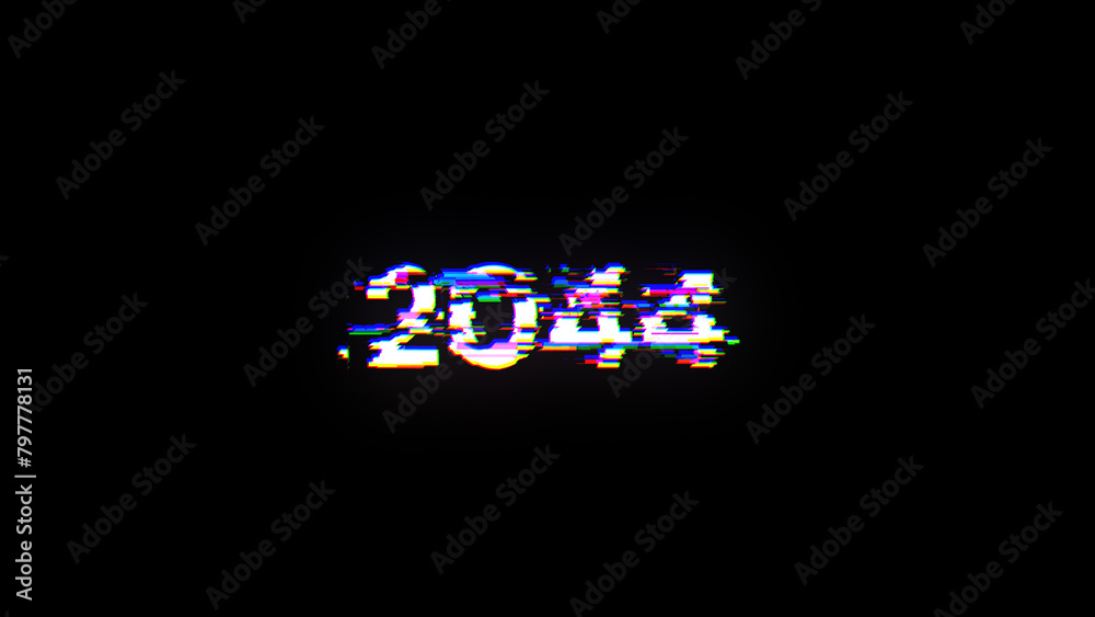 3D rendering 2044 text with screen effects of technological glitches