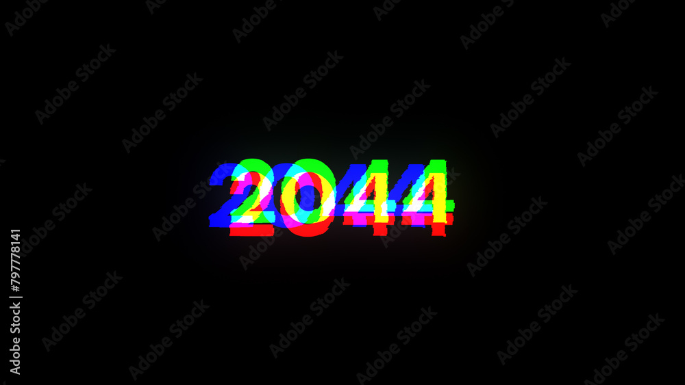 3D rendering 2044 text with screen effects of technological glitches 3D rendering 2044 text with screen effects of technological glitches
