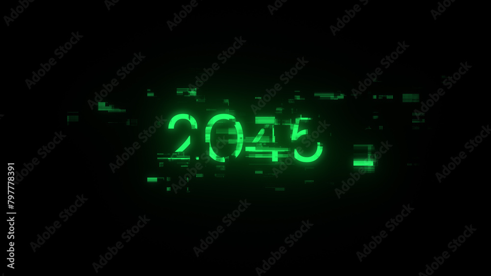 3D rendering 2045 text with screen effects of technological glitches 3D rendering 2045 text with screen effects of technological glitches