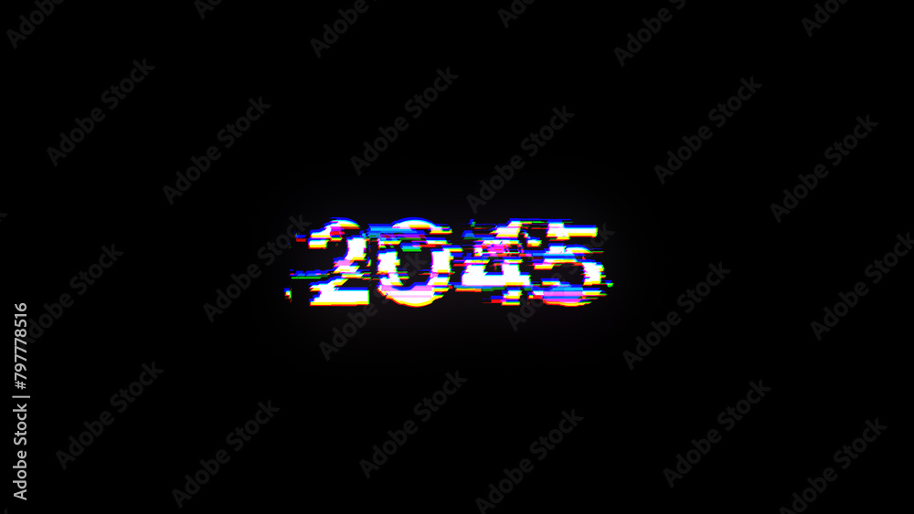 3D rendering 2045 text with screen effects of technological glitches 3D rendering 2045 text with screen effects of technological glitches